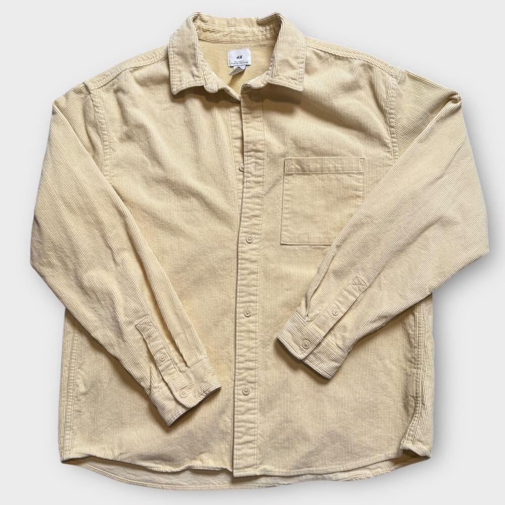 H&M CREAM CORDUROY BUTTON UP SHACKET SHIRT JACKET OVERSIZED LARGE - Picture 2 of 7